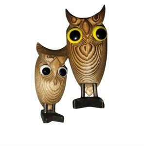 Vintage MCM Cryptomeria Wood Owls
